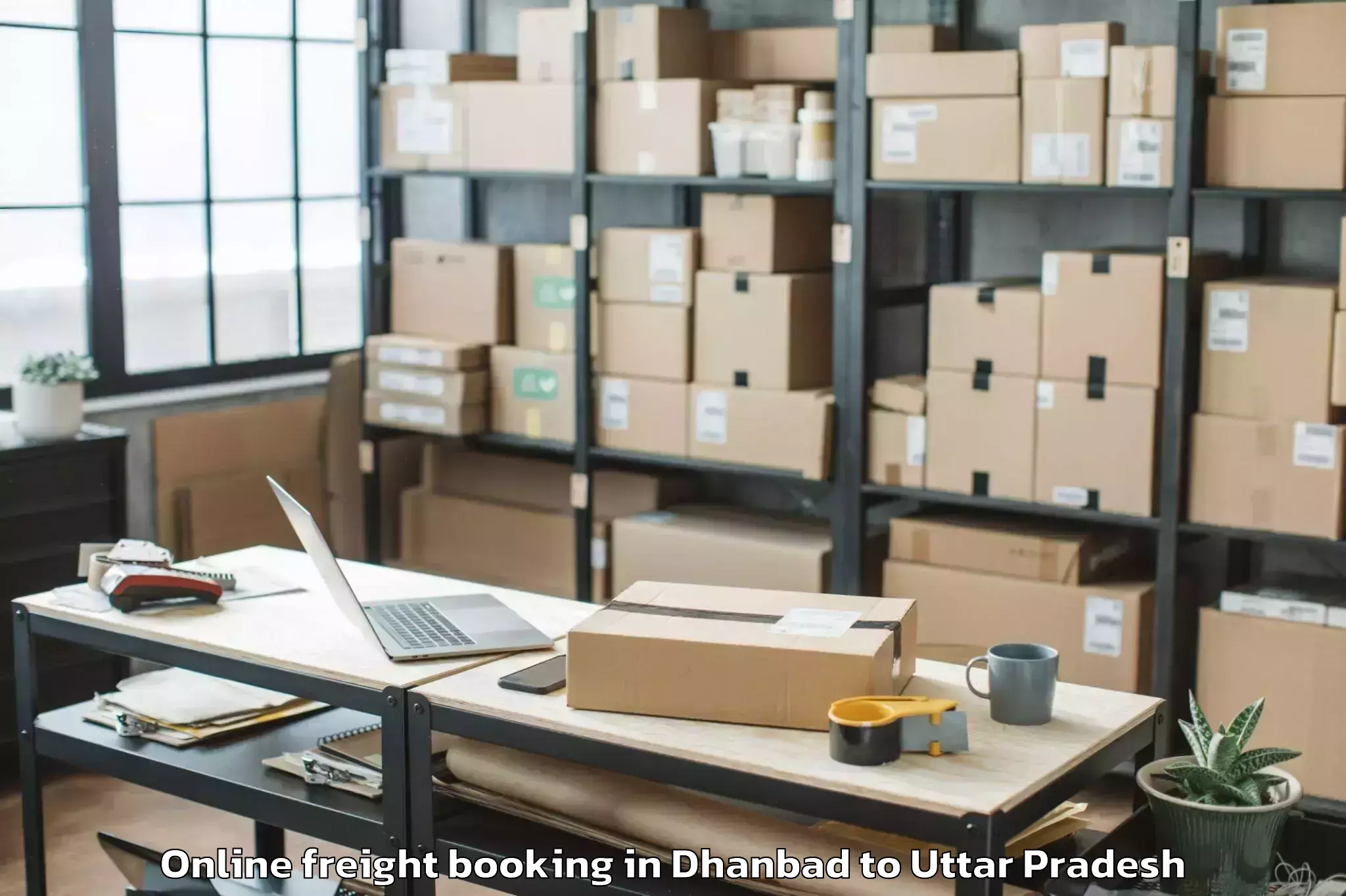 Professional Dhanbad to Mau Online Freight Booking